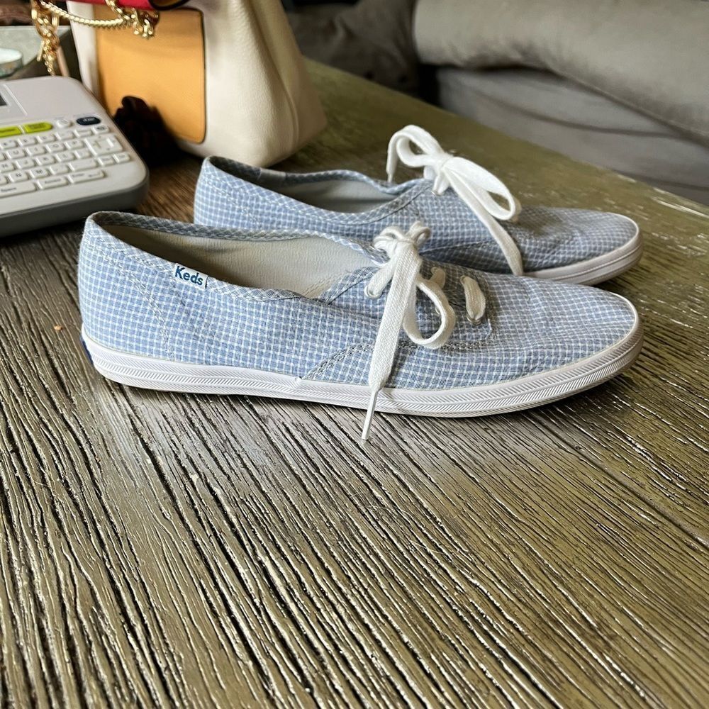Keds Blue Check Lace Up Sneakers sz 8-1/2 Great shape!